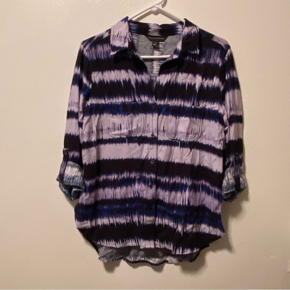 Rock & Republic Shirt Women’s‎ Size XS BLUE - Purple Collared Pocket - Picture 1 of 10